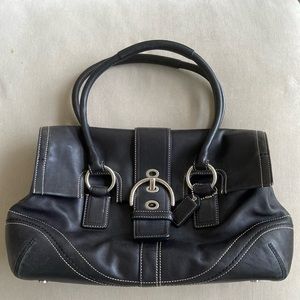 Coach Black Leather Soho Hampton Buckle Flap Shoulder Bag